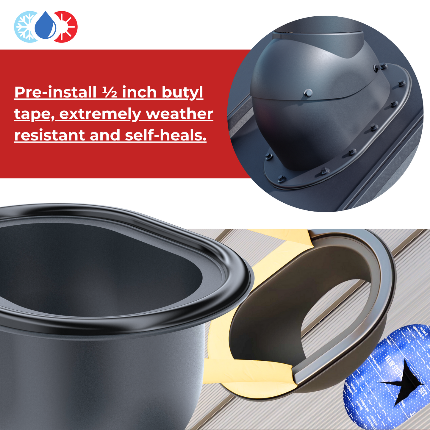 Attic vent Ivent FLOW – Metal Standing Seam or Snap Lock Installation