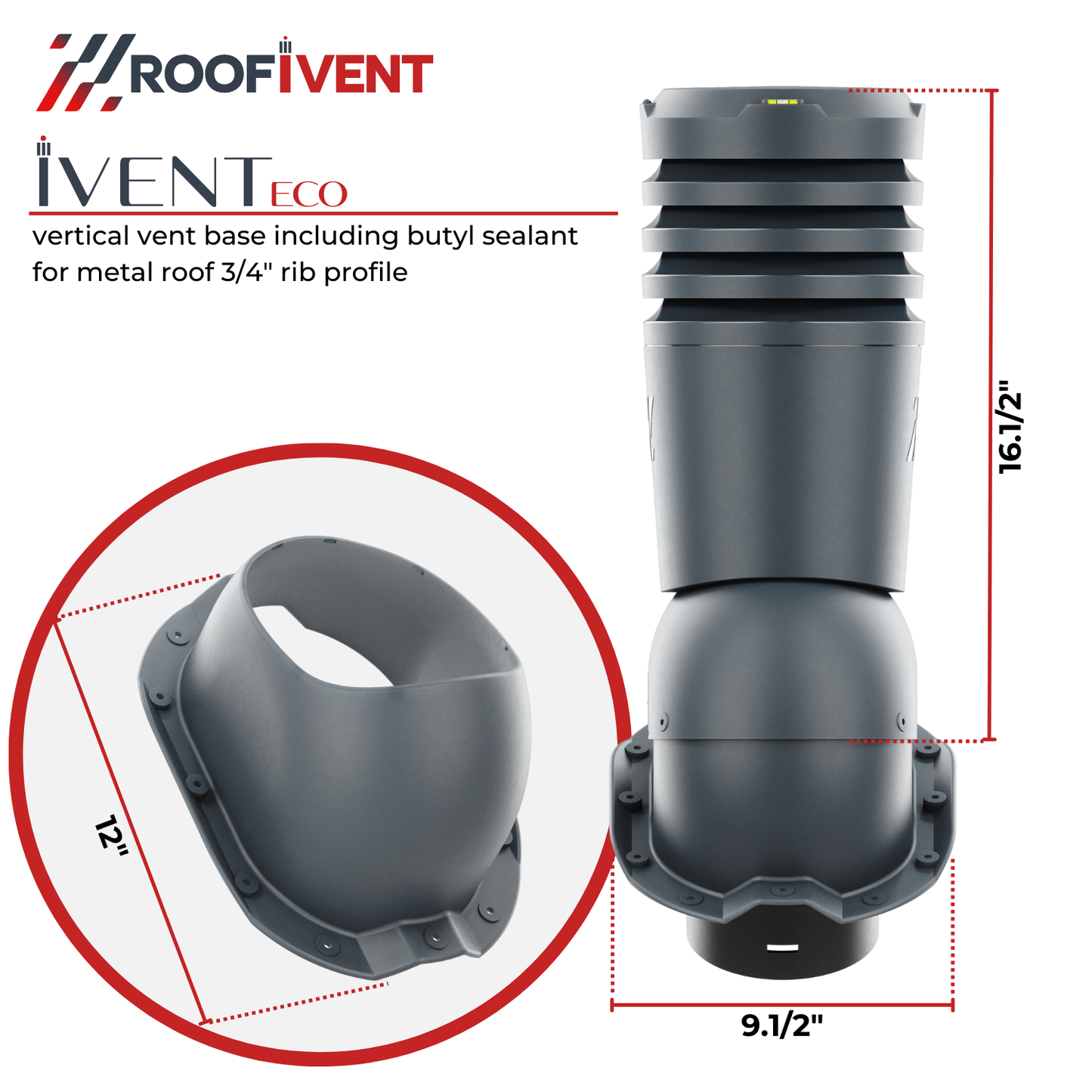 Kitchen and bathroom roof vent Ivent ECO – Metal Rib Profile ¾ inch