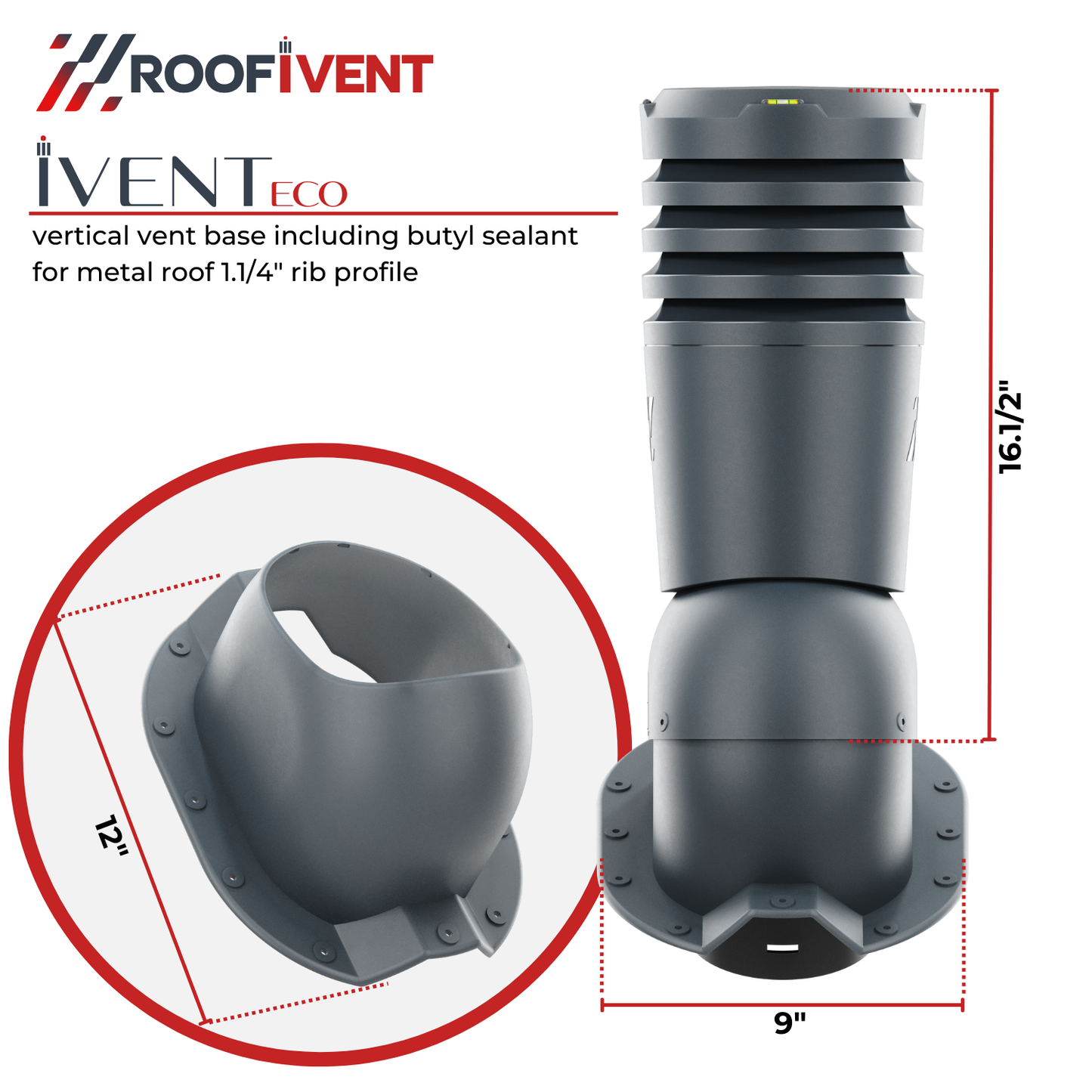 Kitchen and bathroom roof vent Ivent ECO – Metal Rib Profile 1 ¼ inch