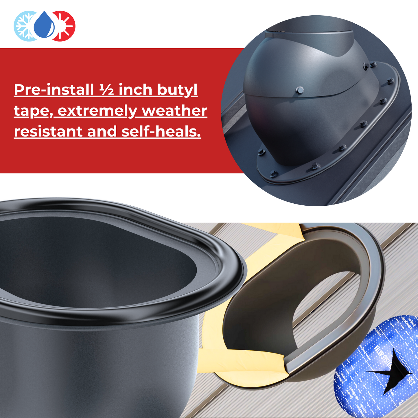 Active Kitchen and bathroom roof vent  Ivent ROTO Round – Metal Installation